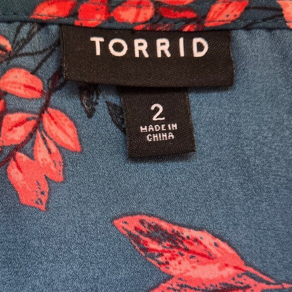 616-33 Torrid Teal Floral Georgette Flutter Sleeve Babydoll Top Blouse 2 (18/20) - Picture 8 of 10